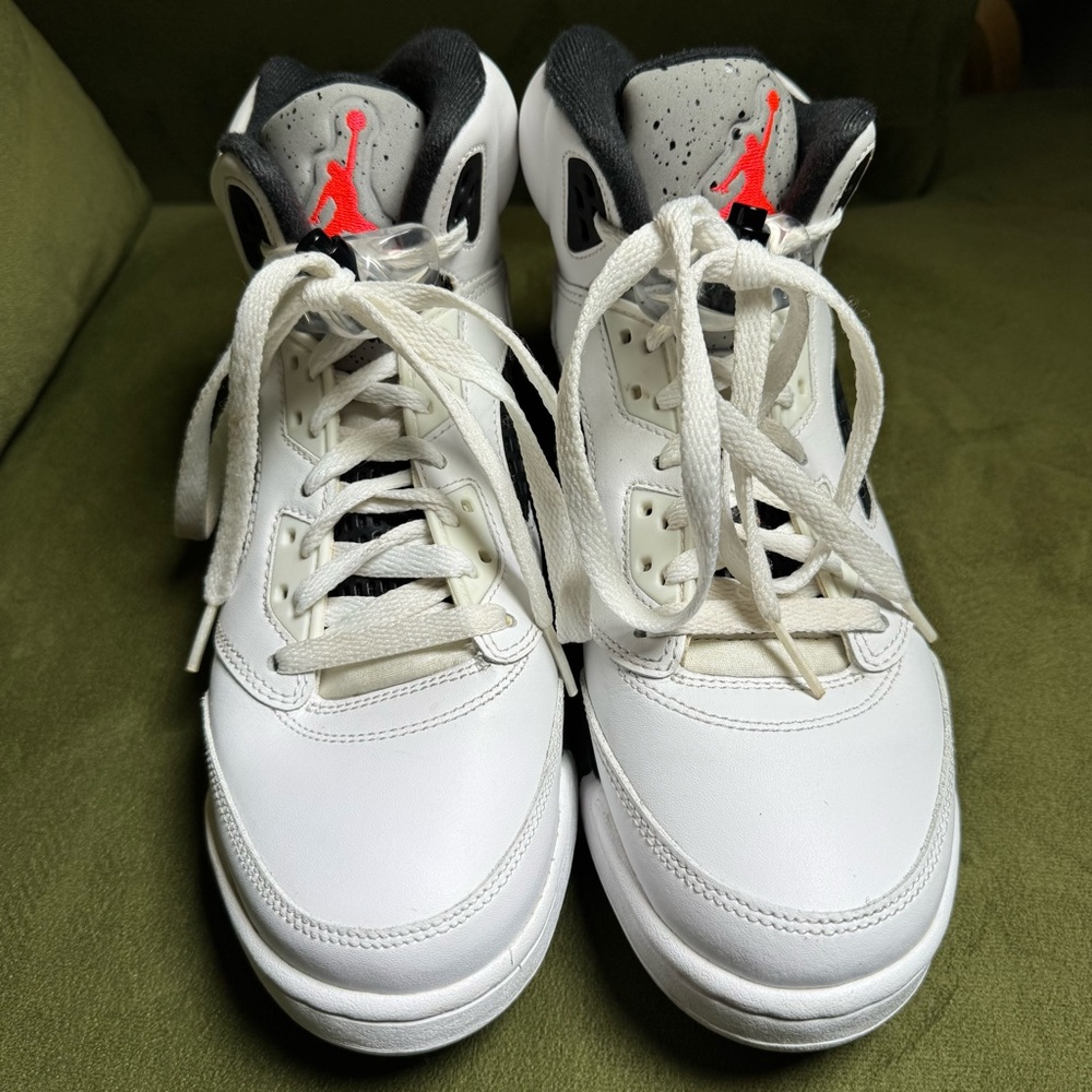 Jordan Sneakers - White and Black with Red Accents 7y